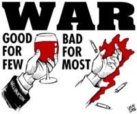 ****Image: An anti-war poster | "War 2" by Carlos Latuff. | Author: Carlos Latuff Link back to Creator infobox template wikidata:Q466165 | Source: http://latuff2.deviantart.com/art/War-2-27832944 | Wikimedia Commons