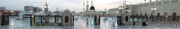 A panoramic view of Al-Masjid al-Nabawi (the Mosque of the Prophet) in Medina, Hejaz region, today's Saudi Arabia, the second most sacred Mosque in Islam