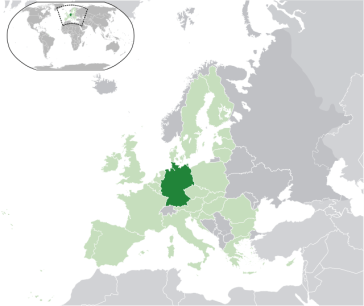 ****Location of  Germany (dark green) in Europe  (green & dark grey) – in the European Union  (green) | Author: NuclearVacuum | Wikimedia Commons