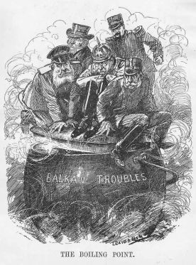 Germany, France, Russia, Austria-Hungary, and Britain attempting to keep the lid on the simmering cauldron of imperialist and nationalist tensions in the Balkans to prevent a general European war. They were successful in 1912 and 1913 but did not succeed in 1914.