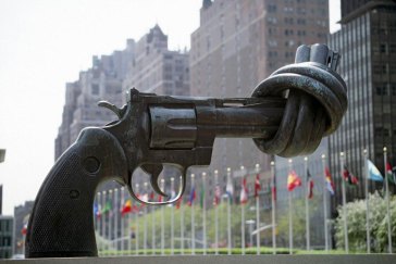 “Non-Violence,” a sculpture by Karl Fredrik Reutersward, sits permanently outside UN Headquarters in New York |UN