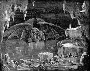 **Satan as depicted in the Ninth Circle of Hell in Dante Alighieri's Inferno, illustrated by Gustave Doré | scanned, post-processed, and uploaded by Karl Hahn. Paul Gustave Doré, 1832-1883 (artist); Dante Alighieri, 1265-1321 (creator) | public domain | Wikimmedia Commons