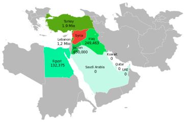 **Syrian Civil War refugees in neighboring countries (as of 4 September 2015) | Author: Furfur | Wikimedia Commons