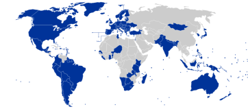 **World map showing the countries considered “electoral democracies” (in blue), according to American organization Freedom House. Reference from the “Freedom in The World” report. | Author: Joowwww, updated by 23prootie for 2011 and MaGioZal for 2009-10, 2012-15 | public domain | Wikimedia Commons