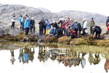 *Tourists studying life in a water pool on Bear Islands, Ofjord, Northeast Greenland National Park. Photo: UNEP GRID Arendal/Peter Prokosch