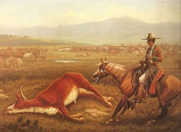 **Painting of a Vaquero in action roping cattle during 1830s Spanish California.| Source: The Old West- 