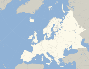 **Image: A blank map of Europe. The continental boundary to Asia indicated follows the standard convention of the crest of the Greater Caucasus, the Urals River and the Urals Mountains to the Sea of Kara. | Author: Blank_map_of_Europe_(polar_stereographic_projection)_cropped.svg: Ssolbergj | Wikimedia Commons